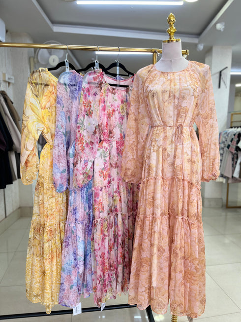 Long Sleeves Floral Maxi Dress